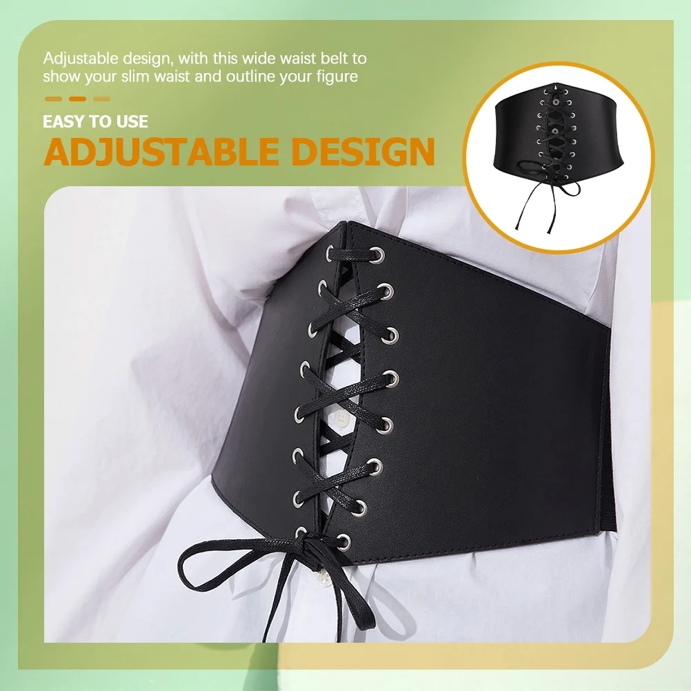 

Pu For Women Adjustable Wide Waist Wide Waist Belt Lace Up Tied Waspie Belt Elegant Slim Durable Design