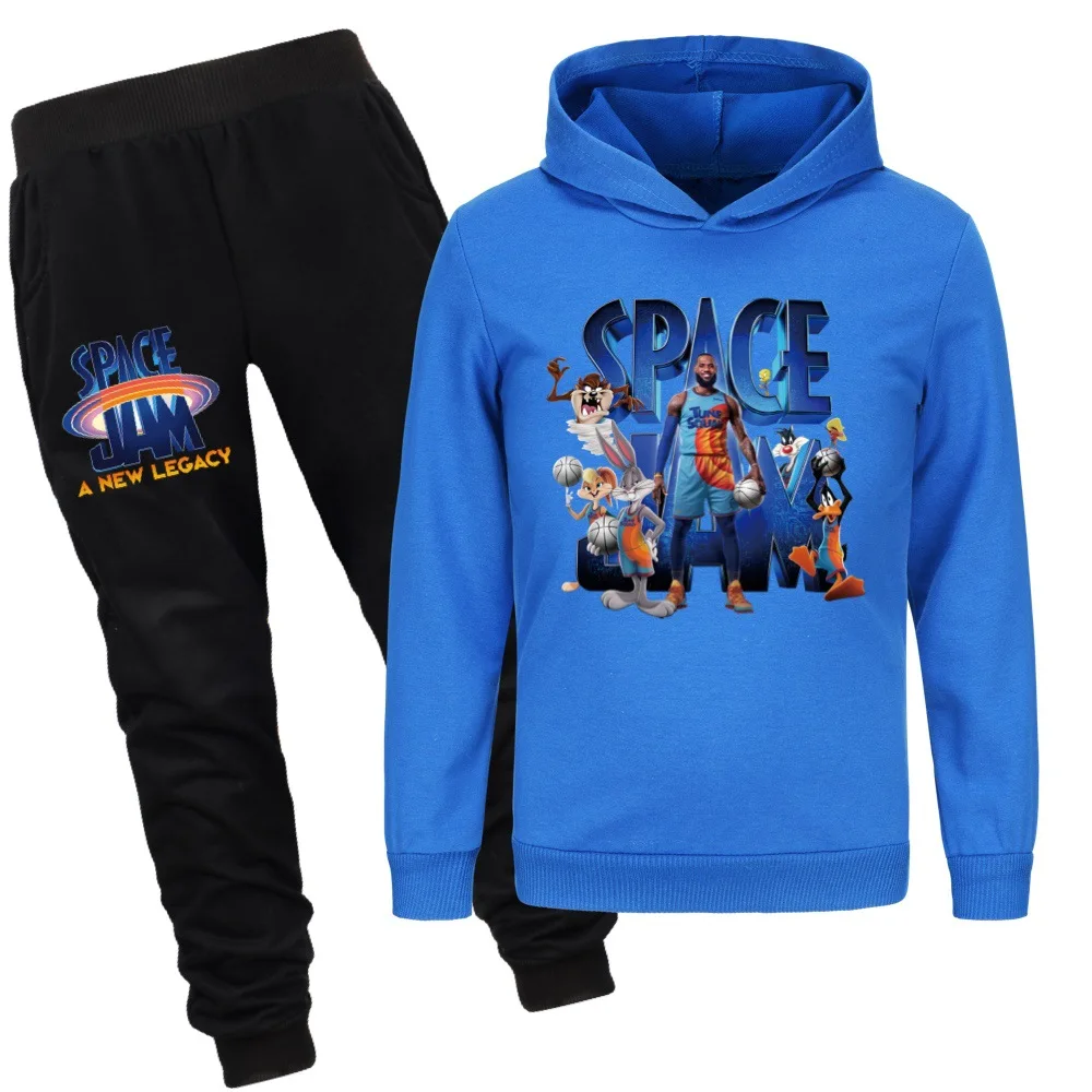 Hot Basketball Space Jam Clothes for Boys T-shirt Hoodies+Pants 2pcs Sets Girls long Sleeve Sweatshirts Kids Clothing Sportswear