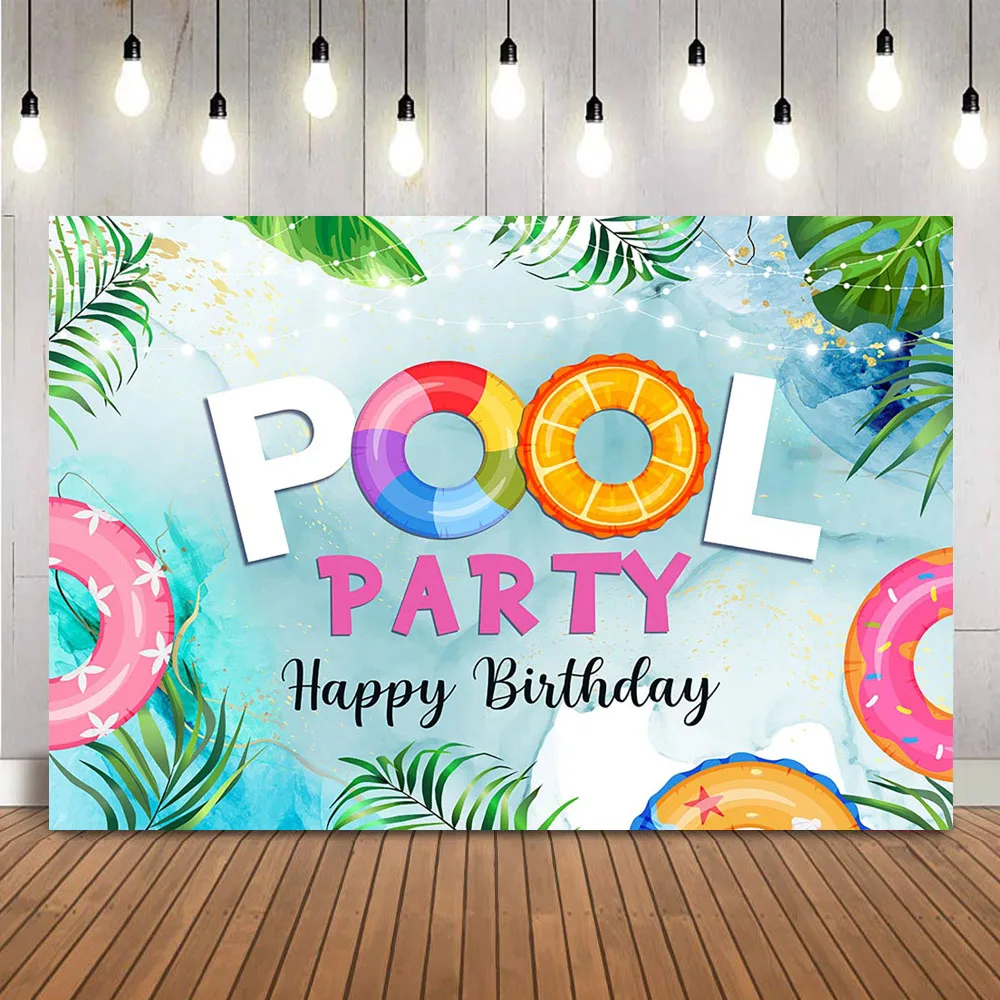 

Pool Theme Party Background Summer Swimming Flamingo Girls Birthday Decoration Backdrop Tropical Hawaiian Photography Supplies