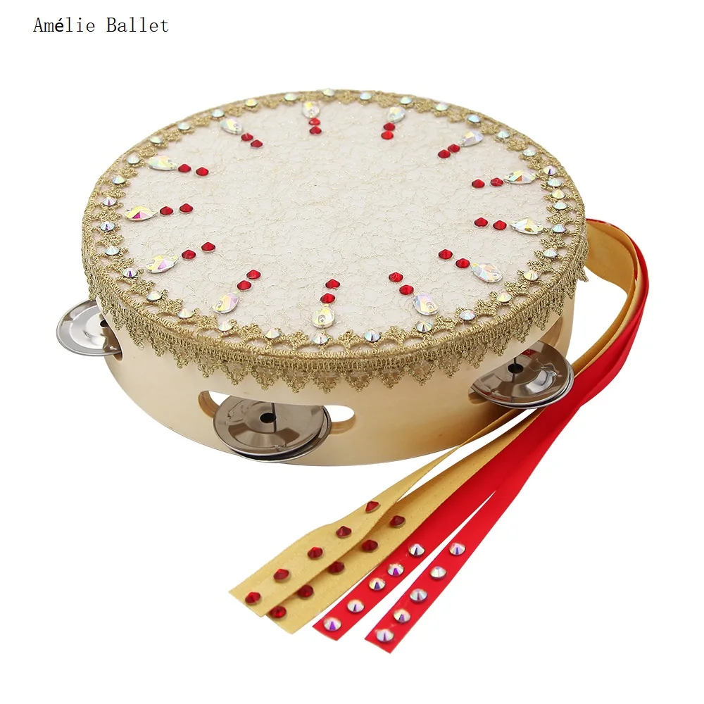 HB030 Free Shipping Customized Red/Green Ballet Hand Drum Props Esmeralda Variation Drum Bell