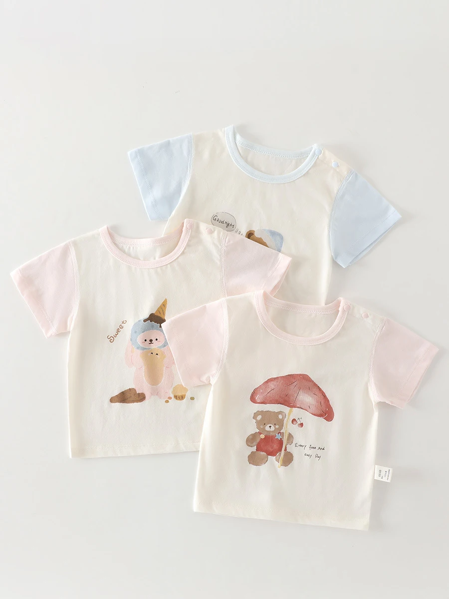 

Baby Short Sleeve T-Shirt Cute Bear & Rainbow Print Infant Tops Lightweight Breathable Summer Baby Shirts