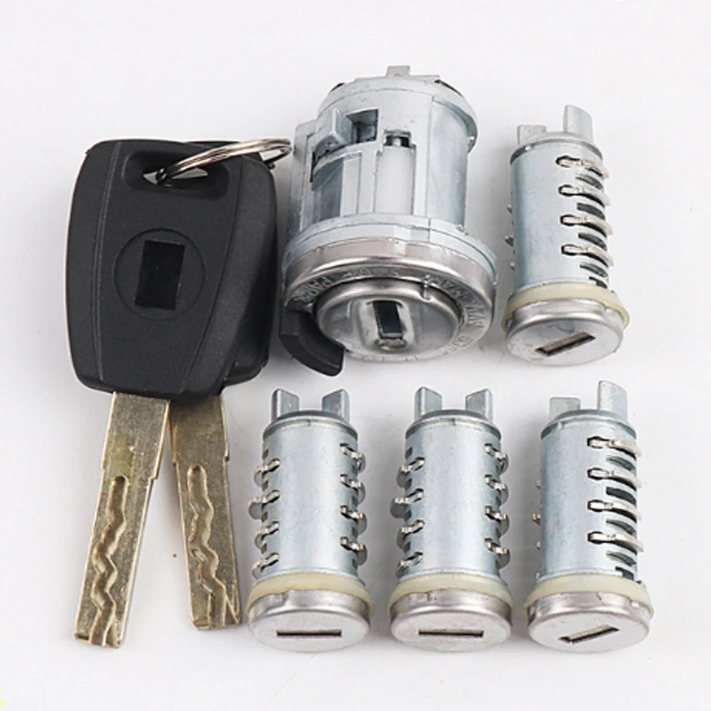 

JMCKJ For Fiat Doblo Cargo Punto Panda 5pcs Complete Set Ignition Door Trunk Lock Barrel Cylinder With SIP22 Blade Keys