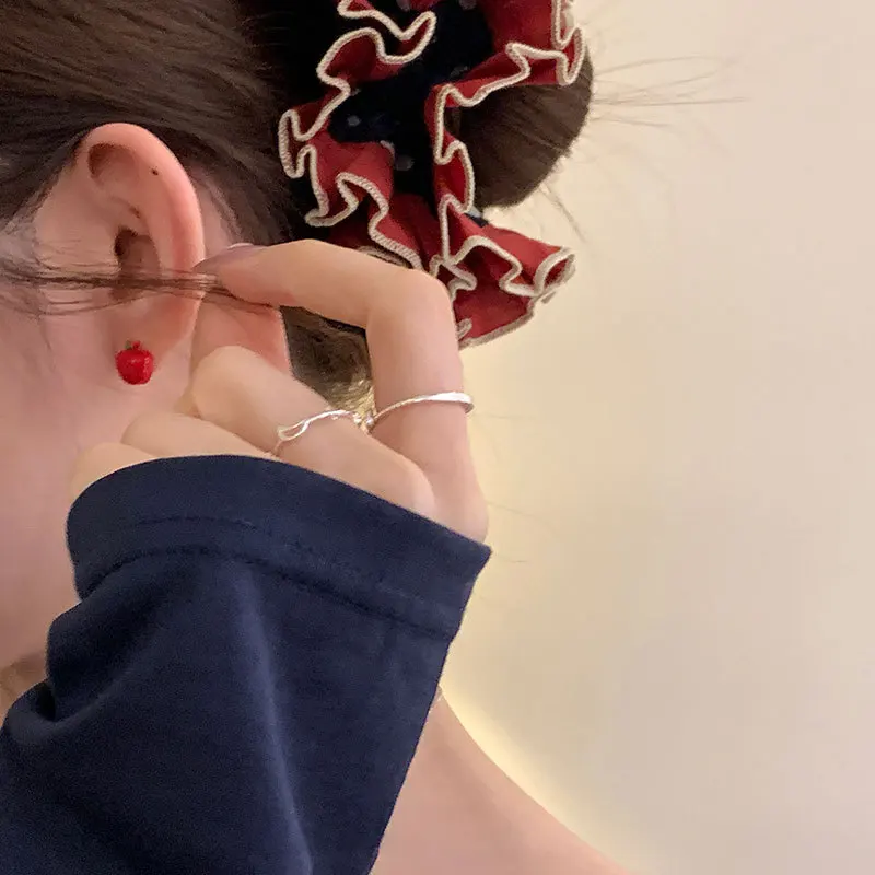 مينار لطيف جميل 3 زوج/مجموعة المينا الحمراء تشيكوسلوفاكيا مكعب زركونيا القلب التفاح محاكاة الفاكهة وأقراط للنساء مجوهرات عادية #2