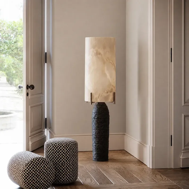 Wabi Sand Wind Imitation Marble Floor Lamp American Retro Living Room Bedroom Bedside Decorative Light