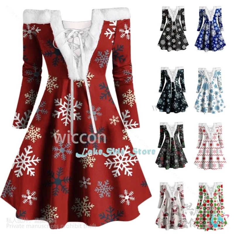 Anime 2024 abito natalizio elegante fiocco di neve sexy spalle scoperte manica lunga collo in pelliccia sintetica Lolita per donna ragazza personalizzata