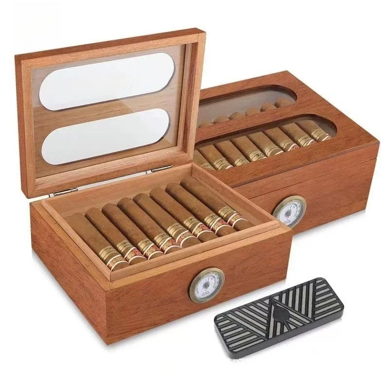 

Portable Solid Wood Cuban Cigar Humidor Case with Hygrometer Constant Temperature Control Cigar Storage Box