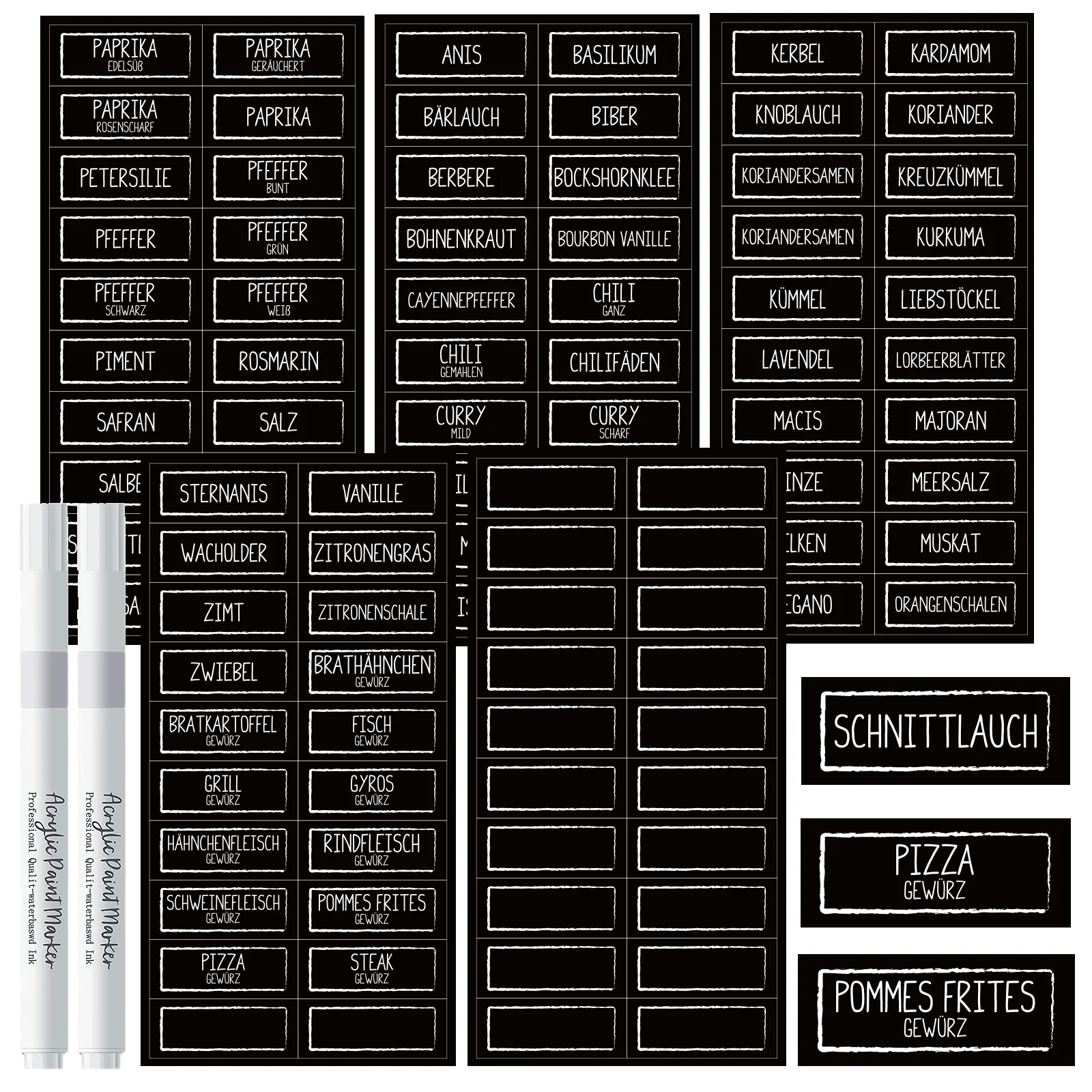 102pcs self-adhesive spice labels (50x20mm) black rectangular design suitable for spice bottles, shelves, glass bottles, etc. |