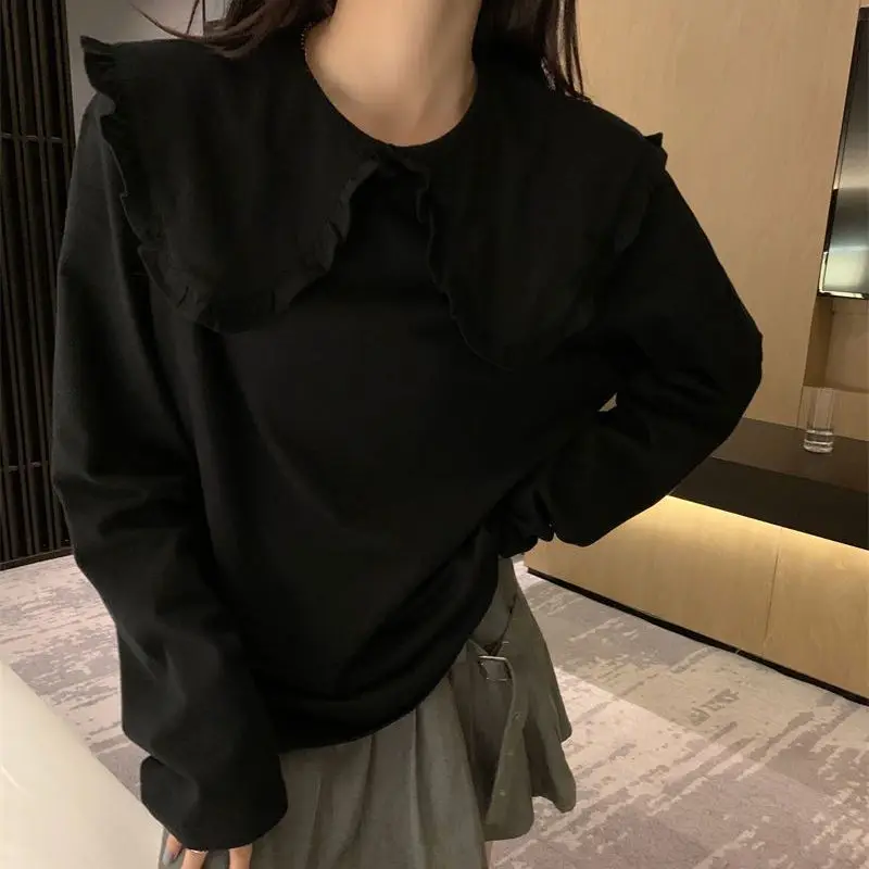 Pullovers Women Solid Ruffles Creativity Sweet All-match Autumn Leisure Basics Korean Style Charming Daily Simple Age-reducing