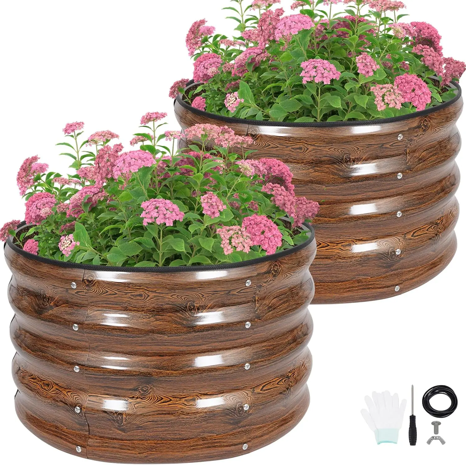 

Круглая приподнятая садовая кровать - 2 шт. 2x2x1,3 фута ящики для цветов из оцинкованной стали для улицы с резиновой отделкой | Металлические приподнятые кровати для Ga