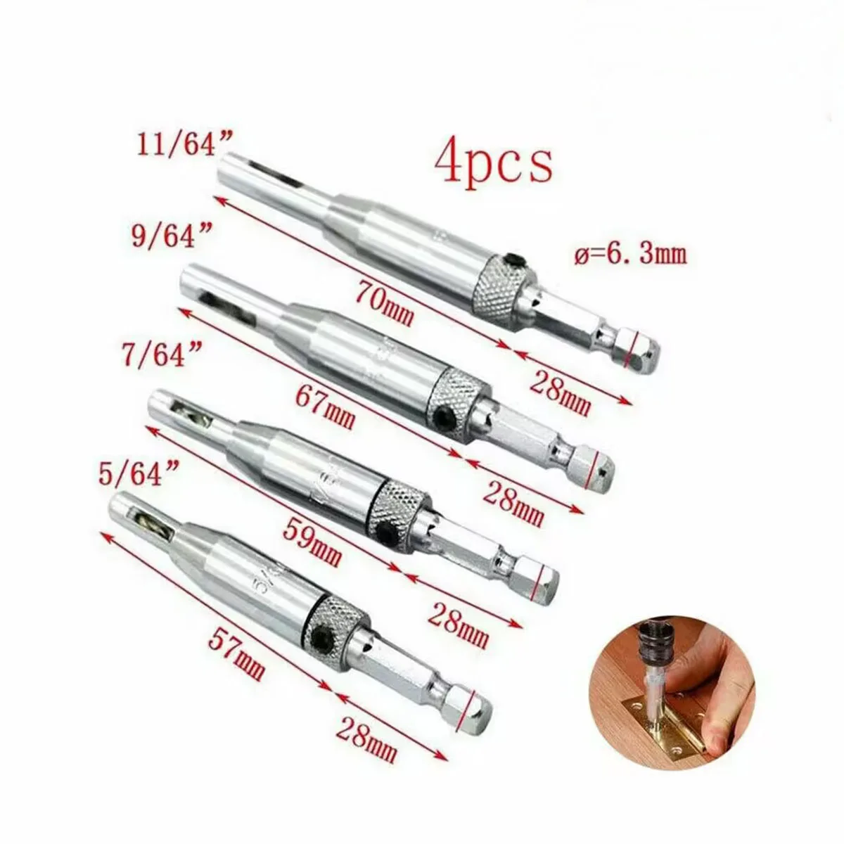 4x Door Lock Hinge Drill Bit Self Centering Hinge Drill Bit For Wood Plastic