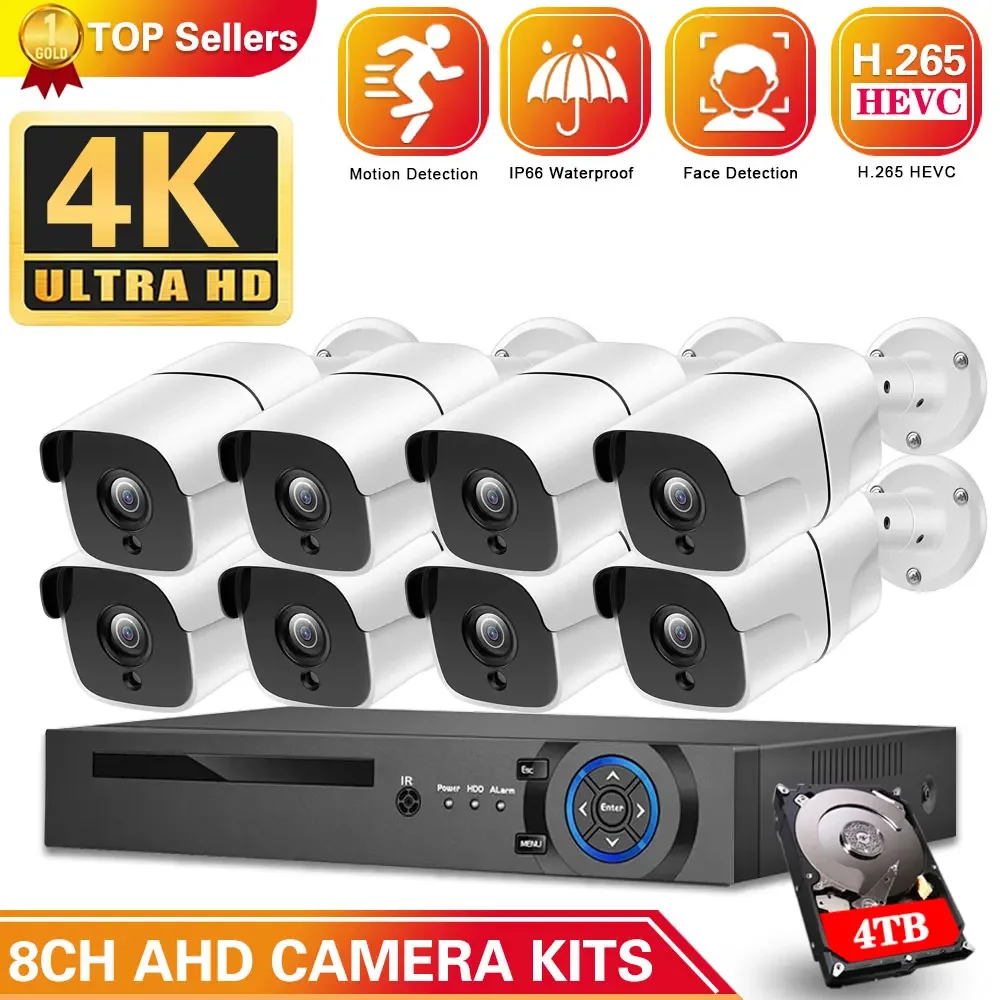 ชุดตรวจการณ์ใบหน้า4K H.265ชุด DVR 8CH ระบบ CCTV 8MP อัลตร้า HD ในร่มกลางแจ้งชุดกล้องวงจรปิดรักษาความปลอดภัย P2P