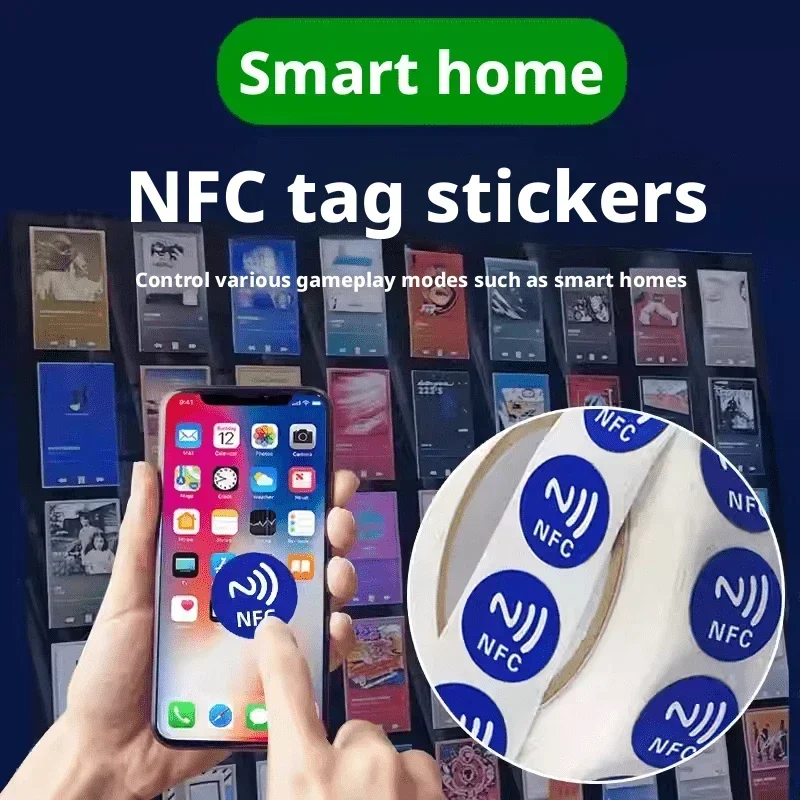 DIXSG 25mm Round NTAG215 NFC Tags Blue Printed NFC Stickers 13.56MHz Rewritable Self-Adhesive RFID Labels