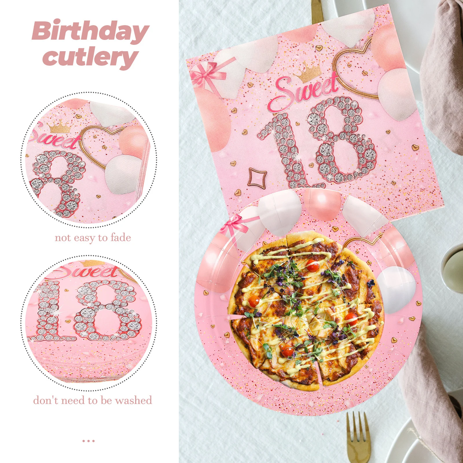 

1 Set 18Th Birthday Party Tableware Set Disposable Cartoon Plates Cups Dinnerware Kit For Festival Celebration Serving Supplies