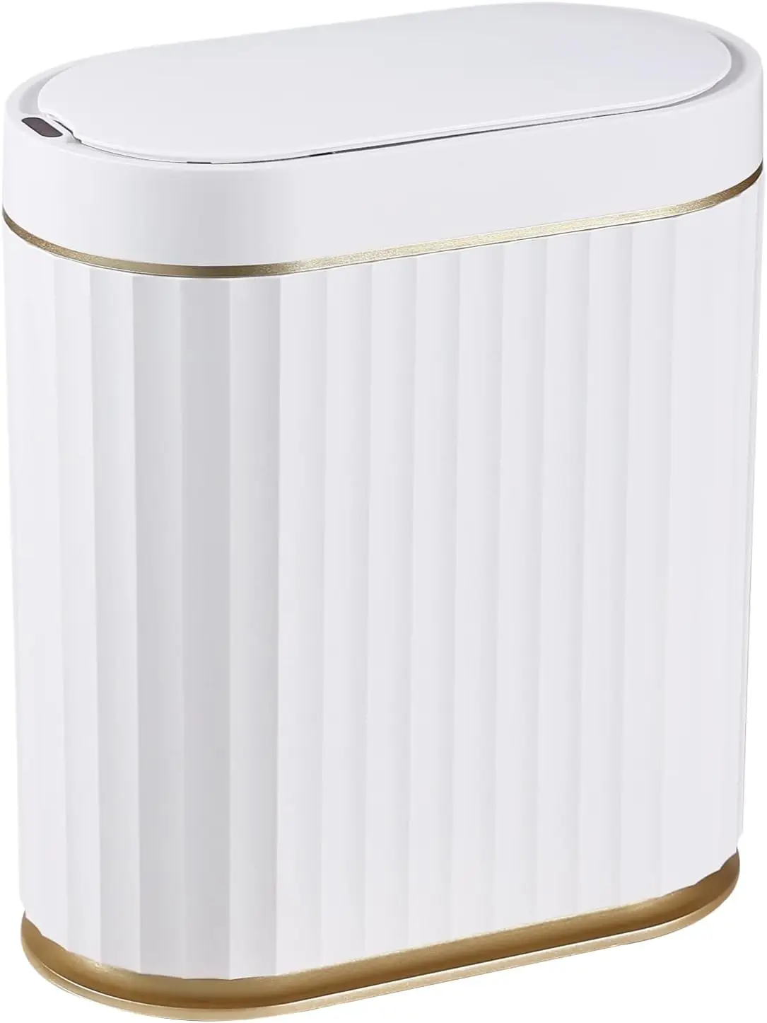 

Automatic Motion Sensor Trash Can - 2 Gallon Slimline for Bathroom, Bedroom, Kitchen, Office - White with Gold Trim