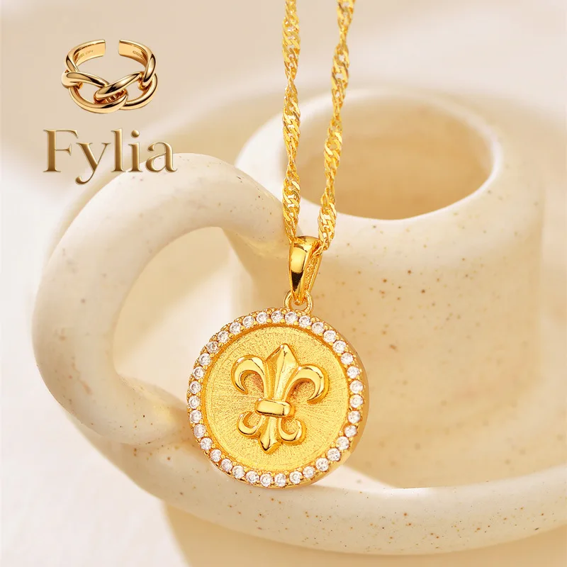 

Fylia Jewelry 9999 24K real gold iris point diamond pendant necklace for women niche light luxury pendant temperament friend