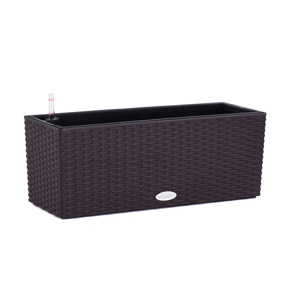 Stylish High Quality Polypropylene Rattan Plastic Flower Pot Rectangular Decorative Self-Watering Planter for Railing Balcony