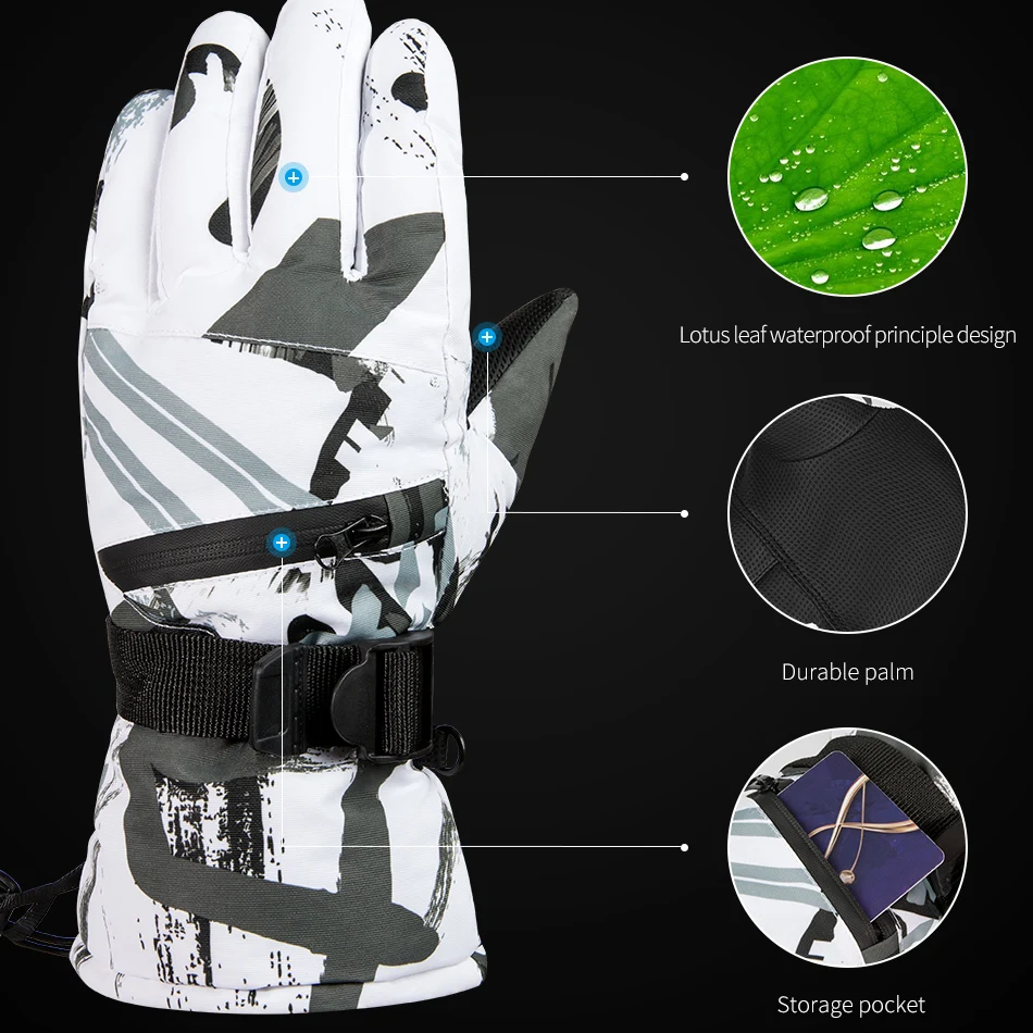 New Winter Snowboard Ski Gloves PU Leather Non-slip Touch Screen Waterproof Motorcycle Cycling Fleece Warm Snow Gloves Unisex