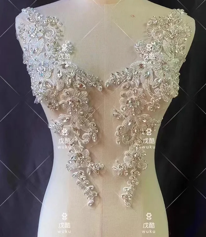 Hand-beaded lace diamond piece hand-embroidered accessories clothing wedding dress