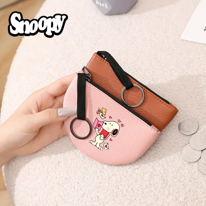 Snoopy Half Moon Shape Leather Coin Purse Women Small Wallet Change Purses Mini Zipper Money Bags Fashion Kid Pockets Wallets