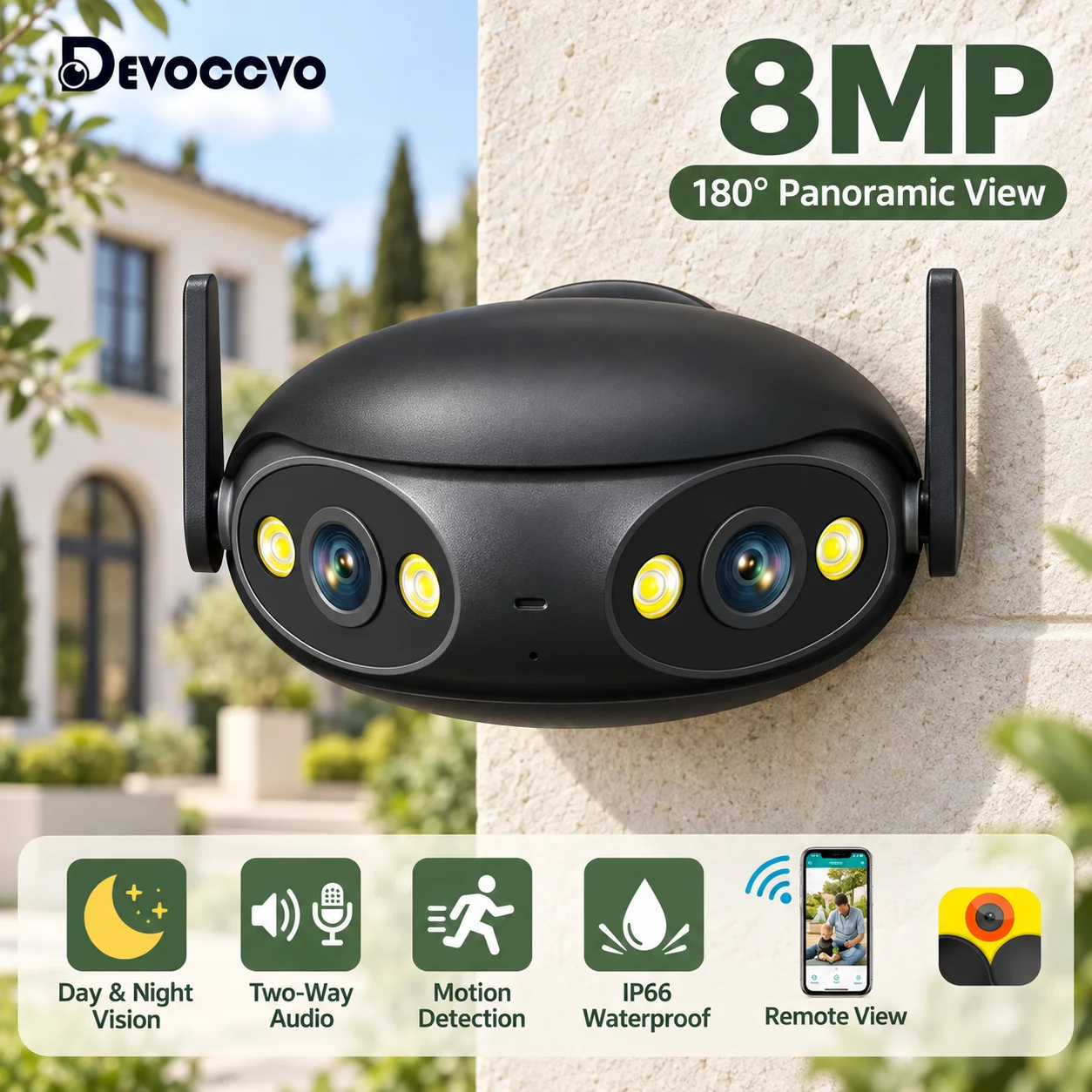 Cctv Camera 180 Degree Panoramic - Telecamera IP Wi-Fi con doppia lente,