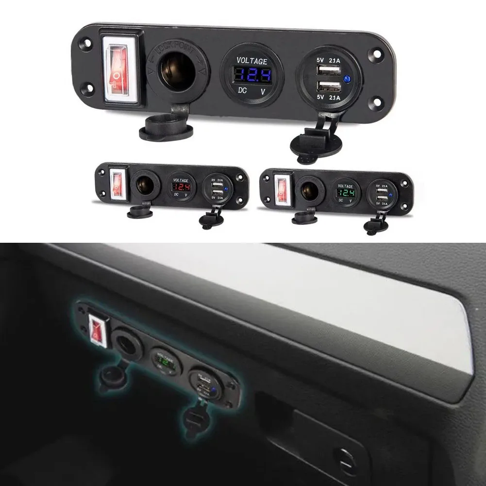 

Dual USB Charger Panel Power Socket With Voltmeter Waterproof 12V Power Outlet Socket ON Off Button Switch For Marine Car Boat