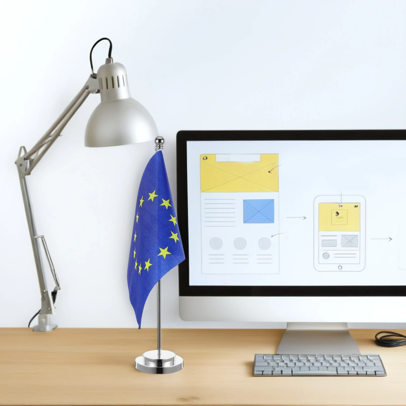 

European Union Desk Table With Stable Base Mini Desktop Display For Office Home Party Decoration Small International Flag Stand