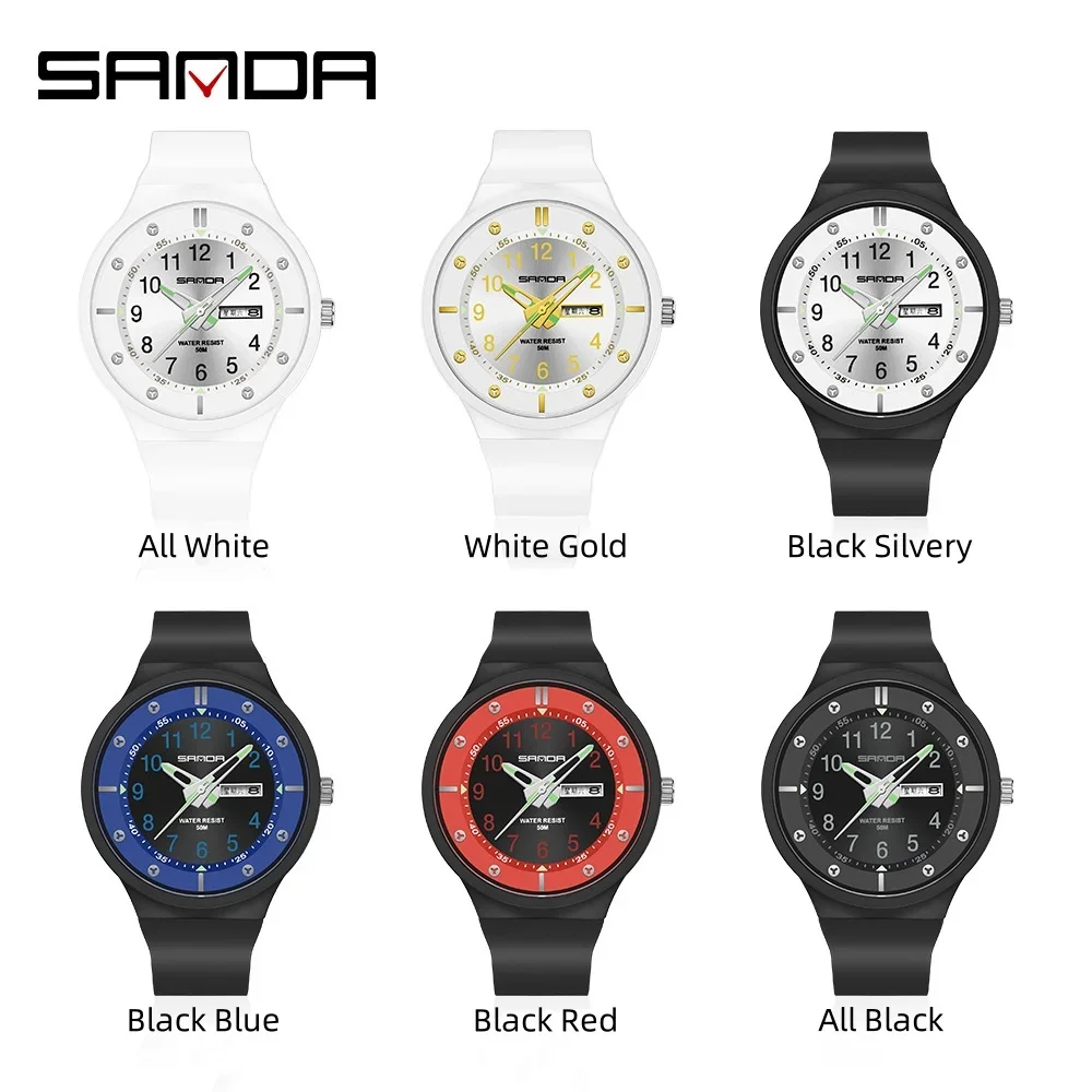 SANDA 9012 Student Watches Fashion Simple Trend Outdoor Waterproof Calendar Digital Fluorescent Wrist Watches for Boy and Girl