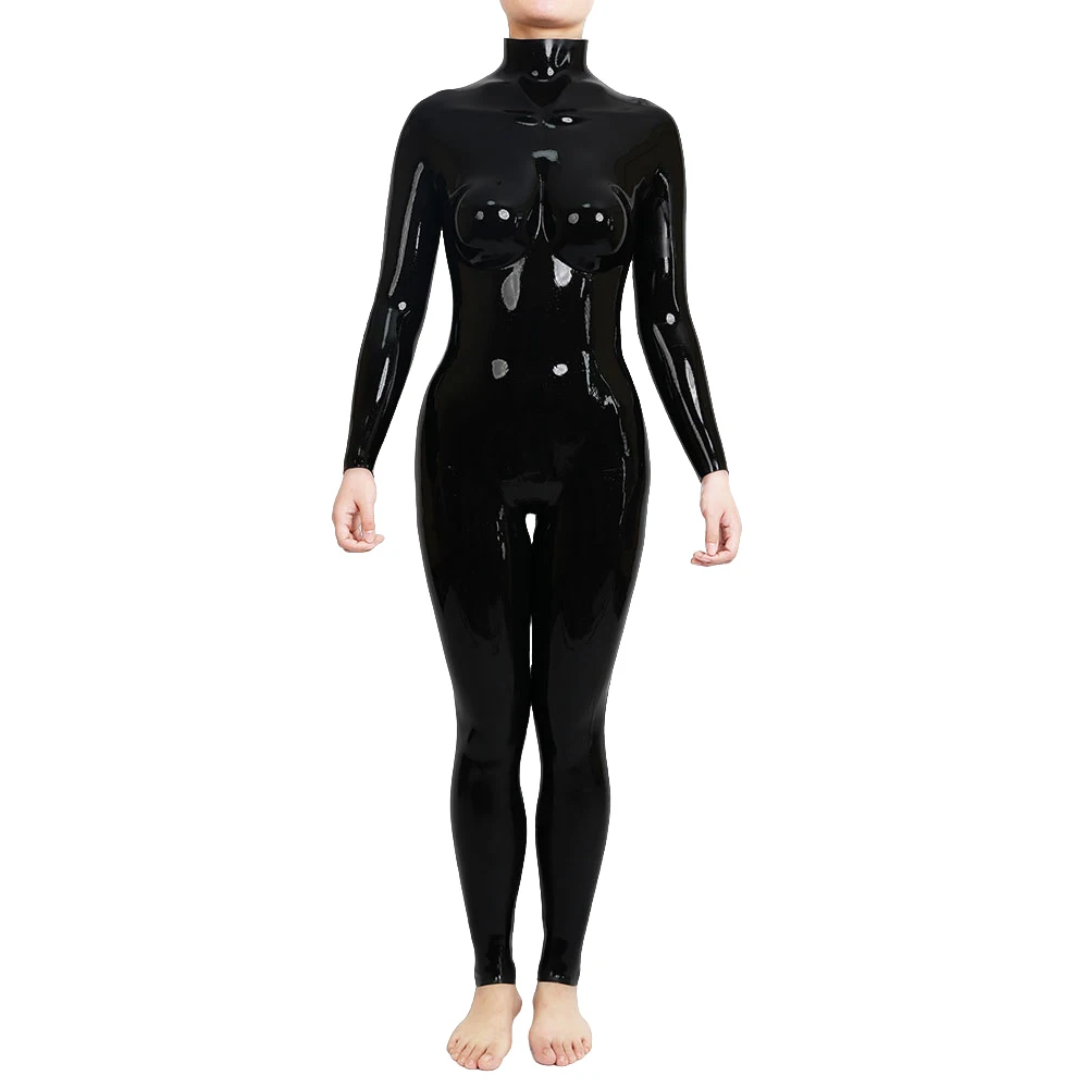 

Feturax Silicone Whole Bodysuit Black Color Fursuit with Breast Forms Furry Zentai Neck-entry Femme Catsuit 3 Sizes Available