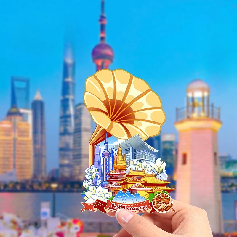Shanghai City scenery  Wooden Chinoiserie Fridge Magnet sticker,Magnetic Creative Landmark Travel Souvenir ，refrigerator sticker