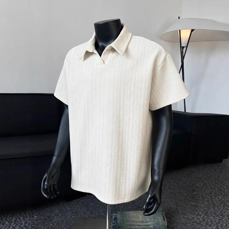 Lapel Youth 2026 Large Size Gray Pattern Jacquard Polo Collar Short-sleeved Trendy Men's Summer Shirt