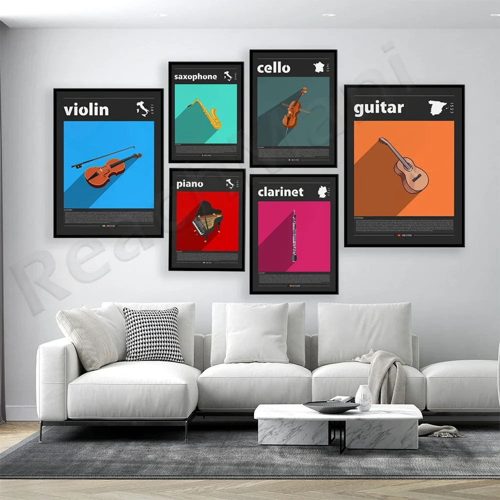 Violin, cello, trumpet, clarinet, drum, piano, saxophone, guitar musical instrument music poster housewarming gift