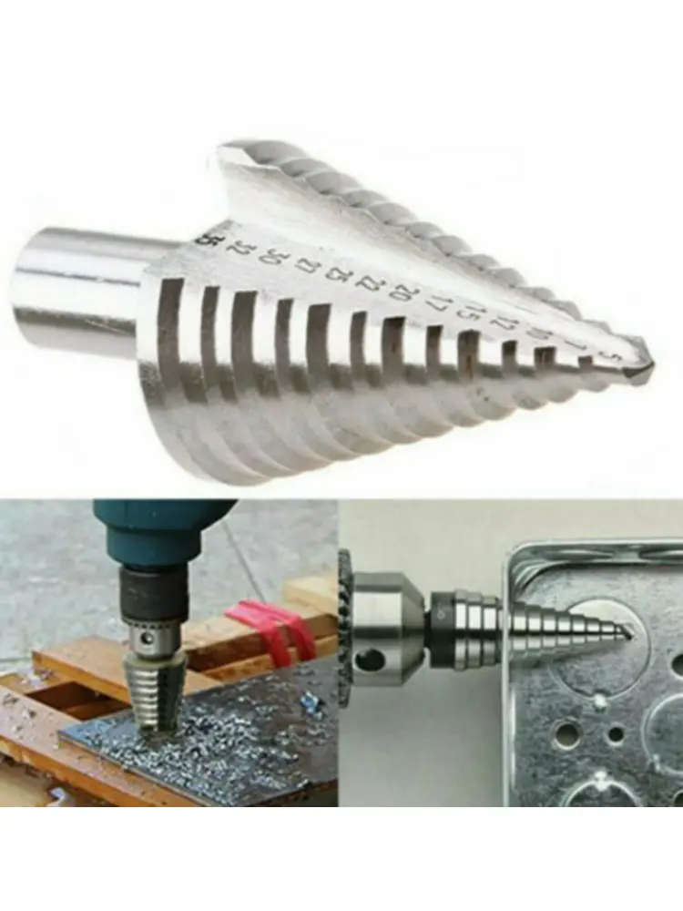 5-35Mm "HSS 13 Bước Nón Bước Mũi Thang Máy Khoan Tròn Chuôi Thẳng Sáo Mũi Khoan Gỗ kim Loại Gỗ Dụng Cụ Cắt