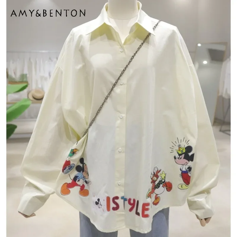 

Fashion Exquisite Age-reducing Cartoon Printing 2024 Early Autumn New Loose And Versatile Cotton Long-sleeved Shirt For Women