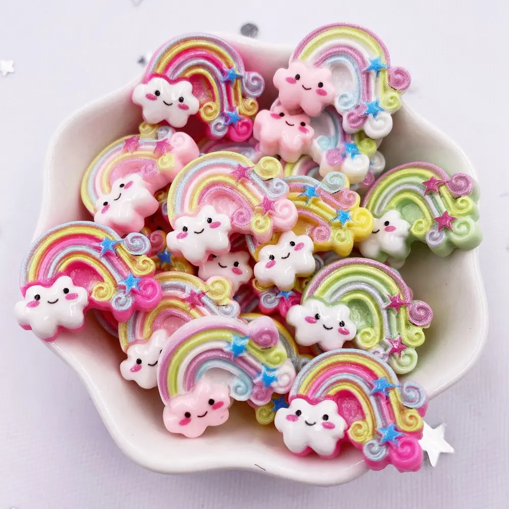 Resin Kawaii Colorful Painted Cartoon Rainbow Flatback Stone Figurine 20PCS Scrapbook DIY Decor Home Accessories Crafts OM130