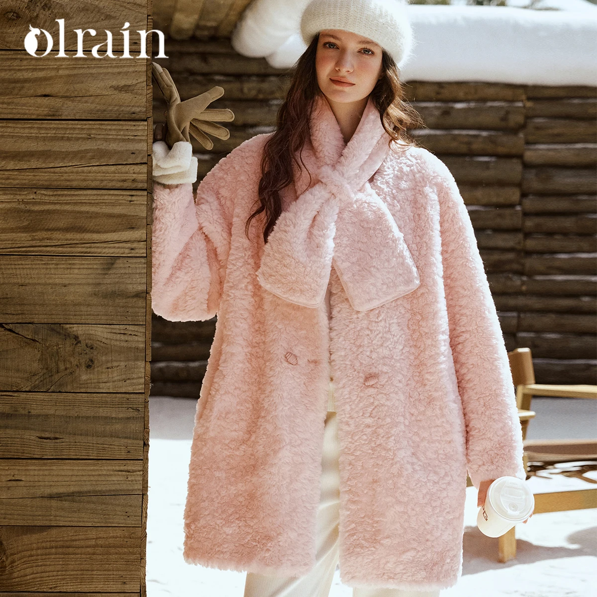 OLrain Fur Coat Woman Thickened Mid-Length French Style 2025 Women Winter Coats with Scarf Round Neck Lady Jackets WGO57DP003622