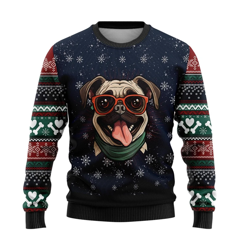 

Kawaii Panda Pug 3D Print Unisex Long Sleeve Sweater Funny Animal Crewneck Sweatshirts Casual Ugly Christmas Pullovers Cute Tops