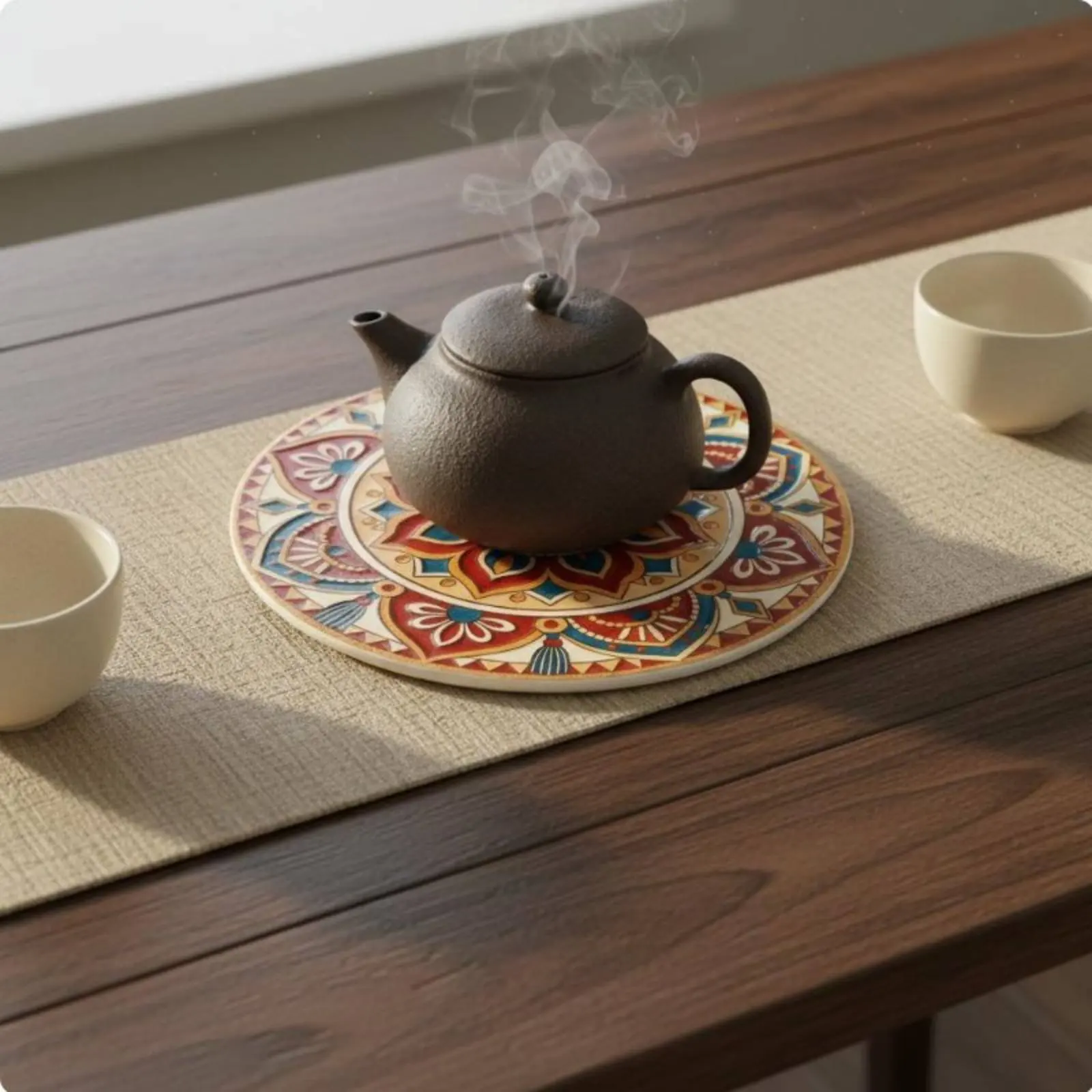 

Bohemian Ceramic Drink Mat Decorative Bohemian Design Glass Mats Mandala Pattern Glass Mat Housewarming Gift for Tea Table