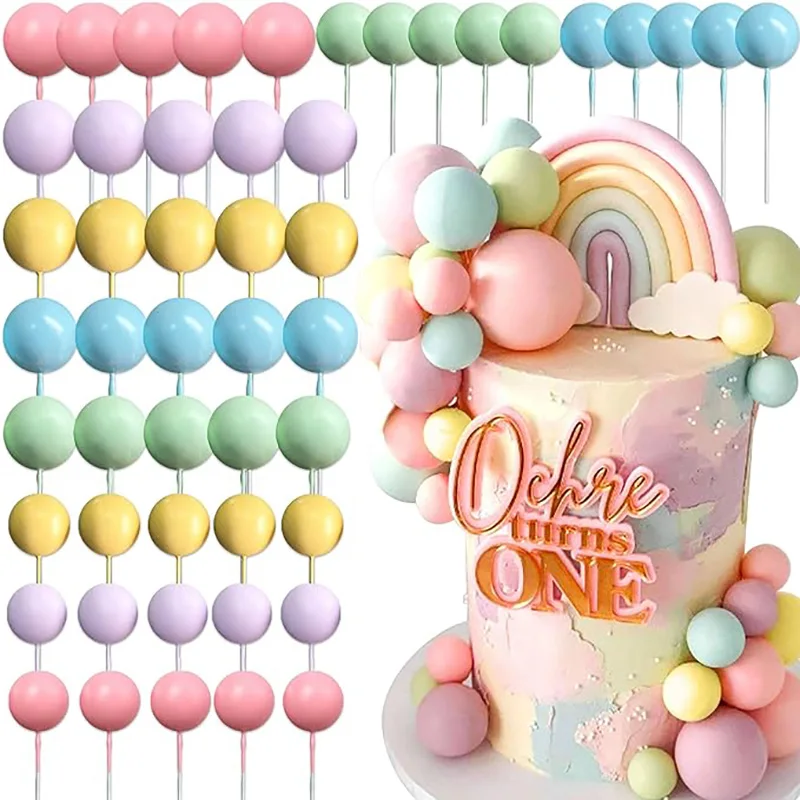 

50pcs/set Rainbow Cake Topper Balls Macaroon Rainbow Balll Birthday Cake DIY Decor Baby Shower Wedding Party Cupcake Supplies