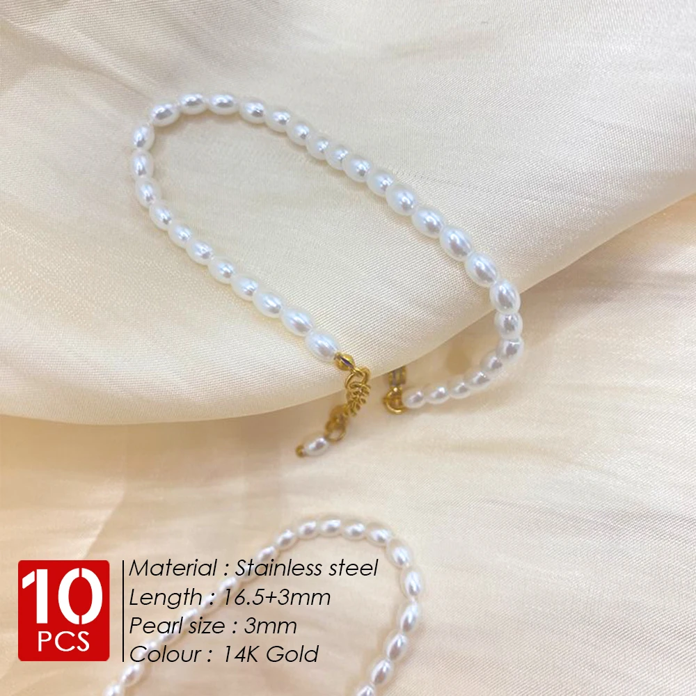 eManco 10PCS Stainless Steel  Imitation Pearl Bracelet Oval Pearl  Women's Bracelet  Holiday Gif  Fashionable Charm Jewelry