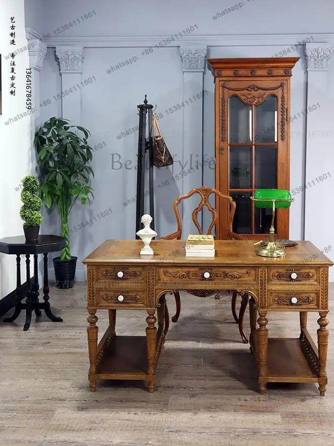 American retro solid wood computer desk French home office desk