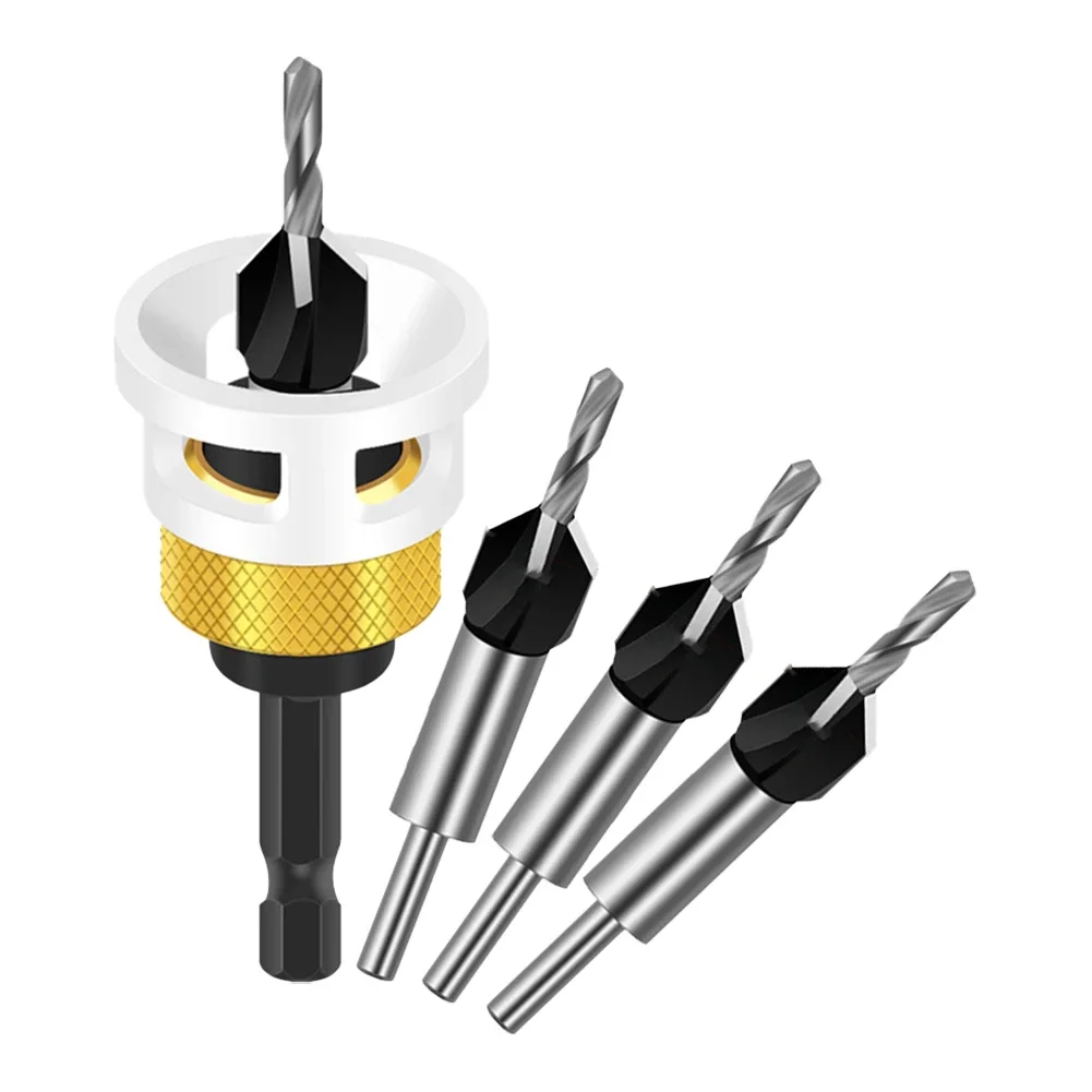 4pcs Hex Shank Carbide Adjustable Countersink Drill Router Bits With Depth Stop For Woodworking Drilling Pilot Hole Tools