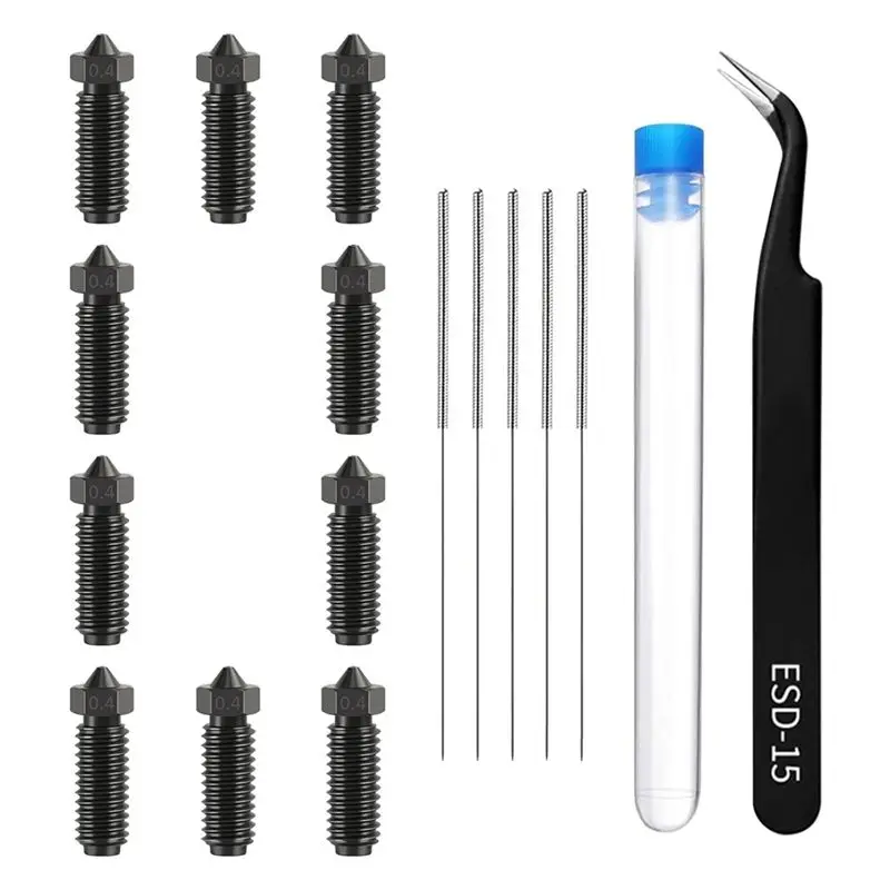

AT05-10PCS Volcano Hardened Steel Nozzle Kit For Anycubic-Kobra 3 3D Printer With Cleaning Needle & Tweezer