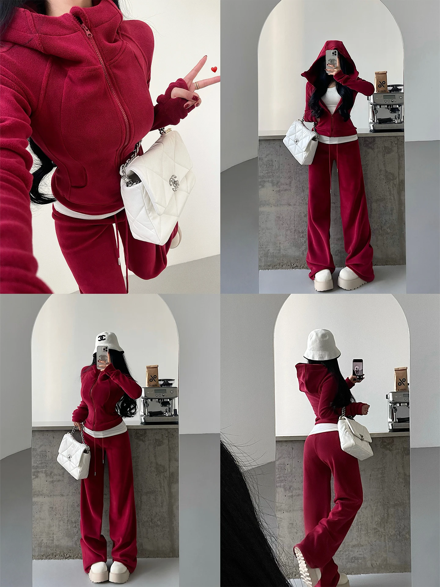 

Thickened Warmth Zipper Cardigan Outerwear with High Waist Long Pants Two-Piece Set for Young Girls Casual Winter Outfit