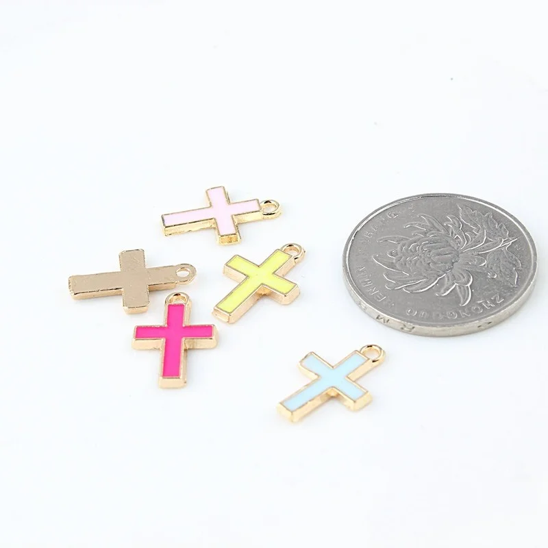 20pcs/lot Fashion Crosses Shape Lover Oil Drop Charms Alloy Pendant Fit For Bracelet Earring DIY Fashion Jewelry Accessories