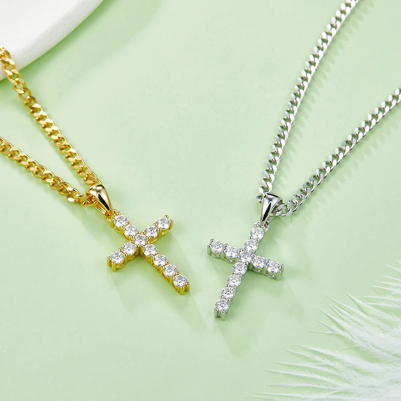 

3.0mm 4.0mm 5.0mm Moissanite Cross Necklace S925 Silver Jesus Pendant Neck Chain For Party Gifts