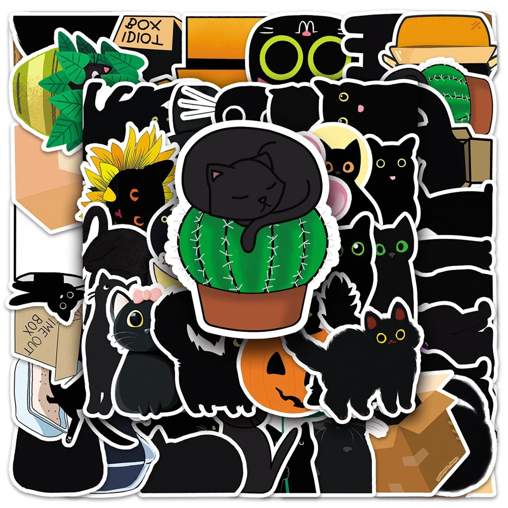 10/30/50PCS Kawaii Cartoon Black Cat Animal Stickers estetica Cute Decal Toy decorativo Phone Scrapbook Laptop fai da te Cute Sticker