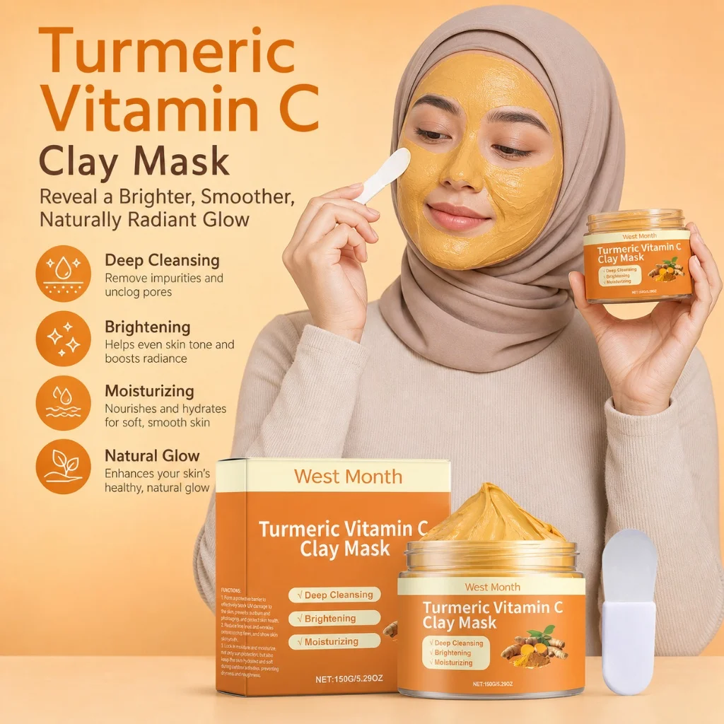 Masque à l'argile au curcuma et à la vitamine C, nettoyage en profondeur, éclaircissant pour les peaux ternes, hydratant, nettoyant les pores, exfoliant, masque facial pour tous types de peaux