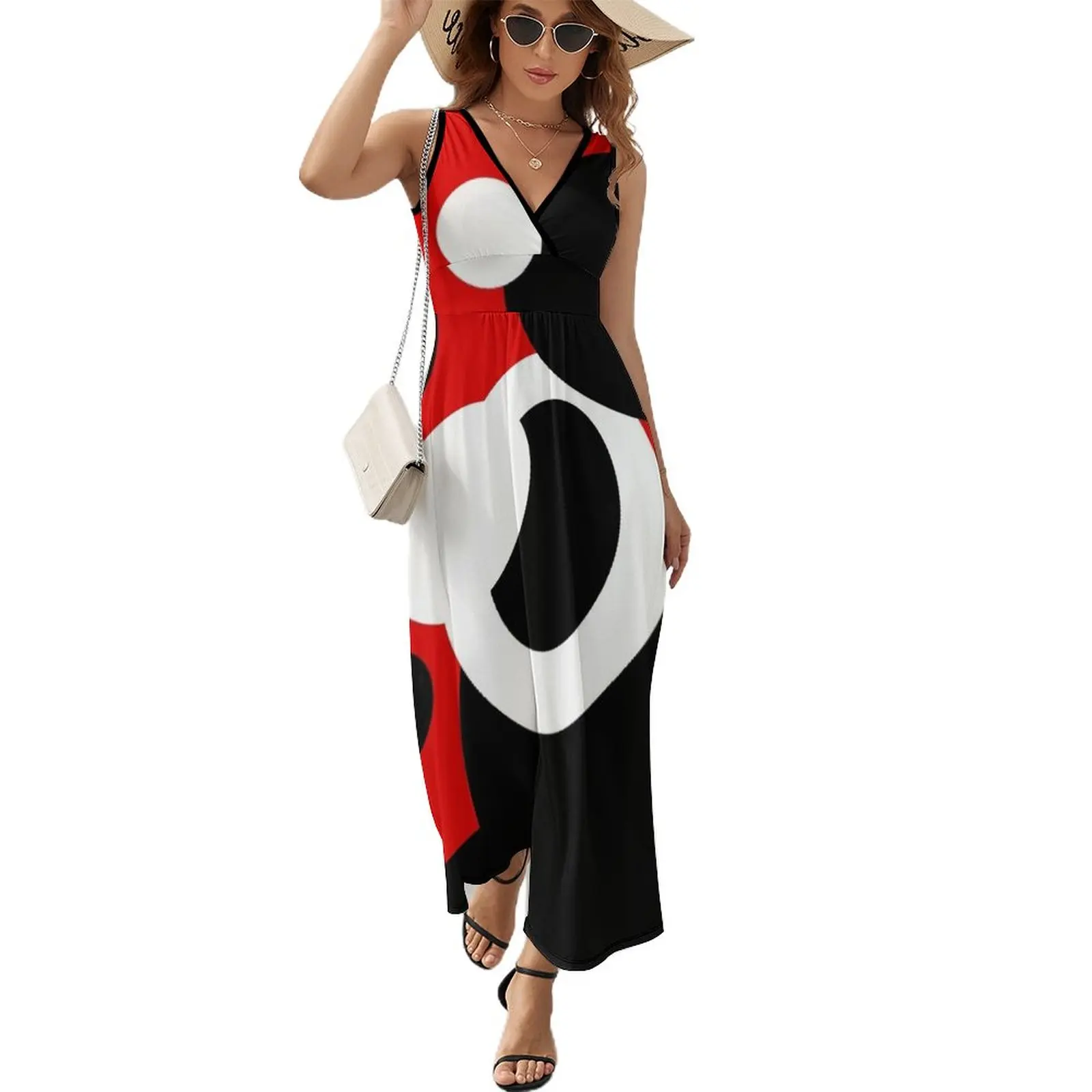 

60's Op Art Circles Sleeveless Dress long dress women summer Female clothing women dress