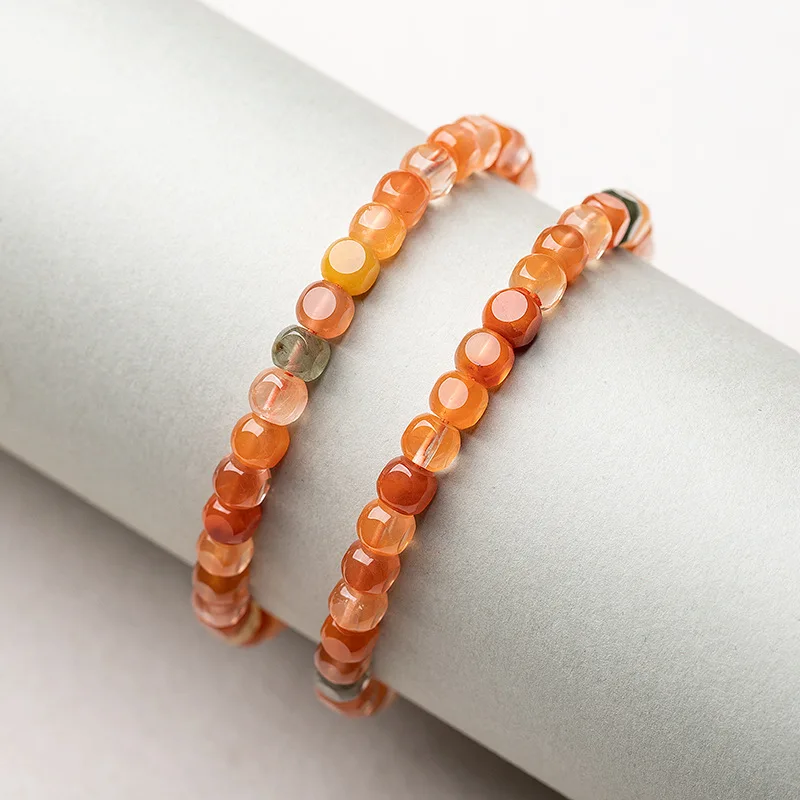

Colorful Pink Rabbit Fur Round Sugar Cube Bracelet 5.5Mm Multi-Gemstone Single Circle Women'S Style