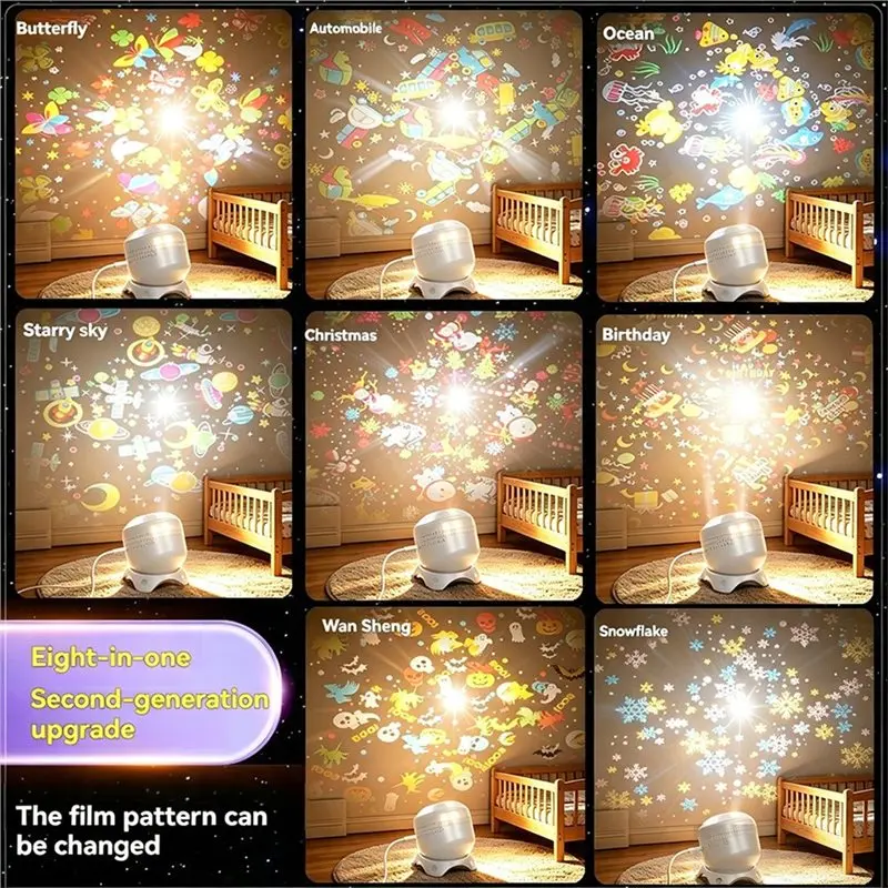 A74E-Galaxy Star LED Projector Night Light Eight-In-One Rotating For Christmas For Bedroom Decor Lamp